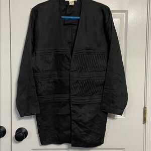 Vintage Pellini 100% Linen Black Open Front Jacket – Pleated Detail Hong Kong